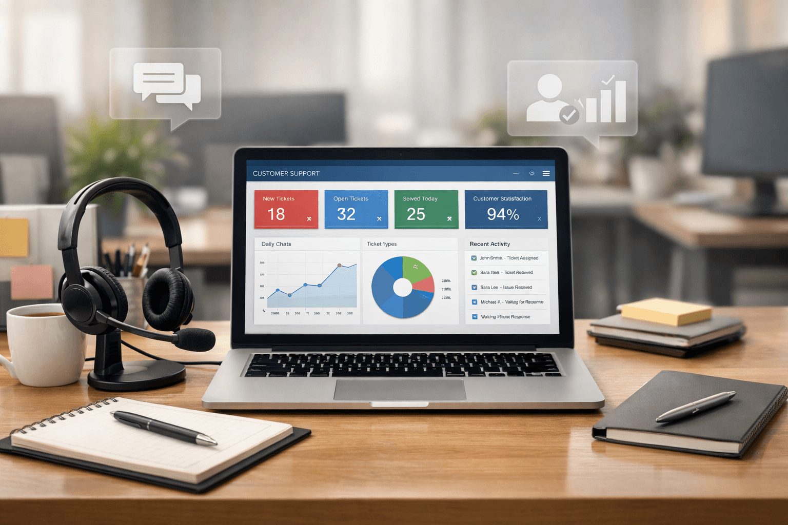 Resume summary and skills sections highlighted on a document beside a laptop and desk accessories.